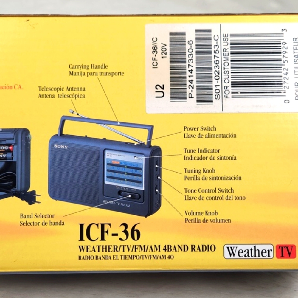 SONY ICF-36 TV/Weather/FM/AM/4 Band Radio VTG 2001 In Original box RARE - Picture 7 of 16
